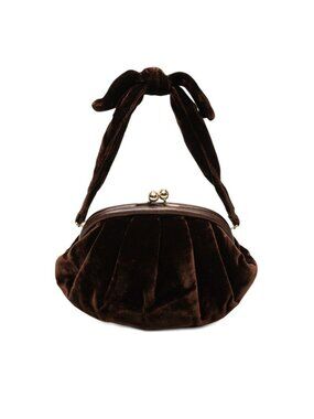Chanel CC Logo Kiss Lock Handbag Mini Brown Velvet